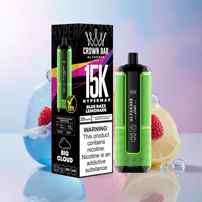 Al Fakher Crown Bar 15K Hypermax Eldobható Kék Málna Limonádé magyar nagykereskedés 600mAh