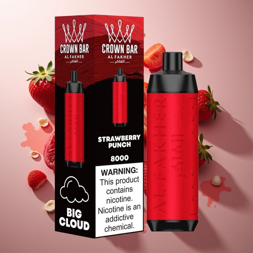 Al Fakher Crown Bar 8000 Crystal Eldobható E-cigaretta Eper Ütés (magyar nagykereskedés)