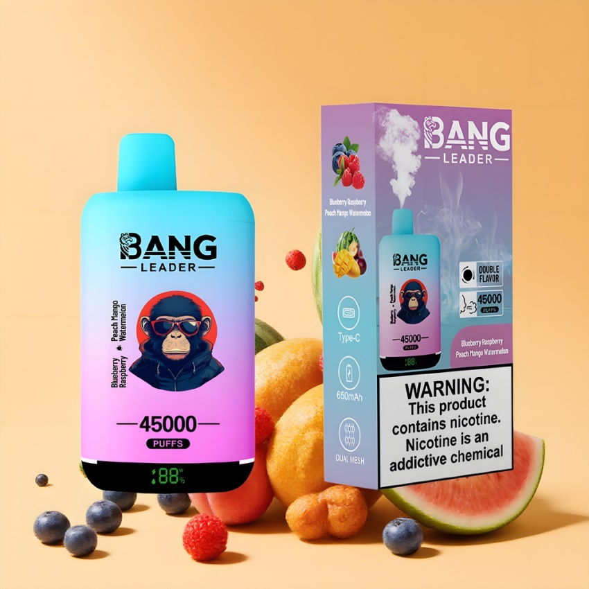 Bang Leader 45000 Puffs magyar nagykereskedés Képernyős Kétszeres Íz Kékbarack Málna Őszibarack Mangó Görögdinnye