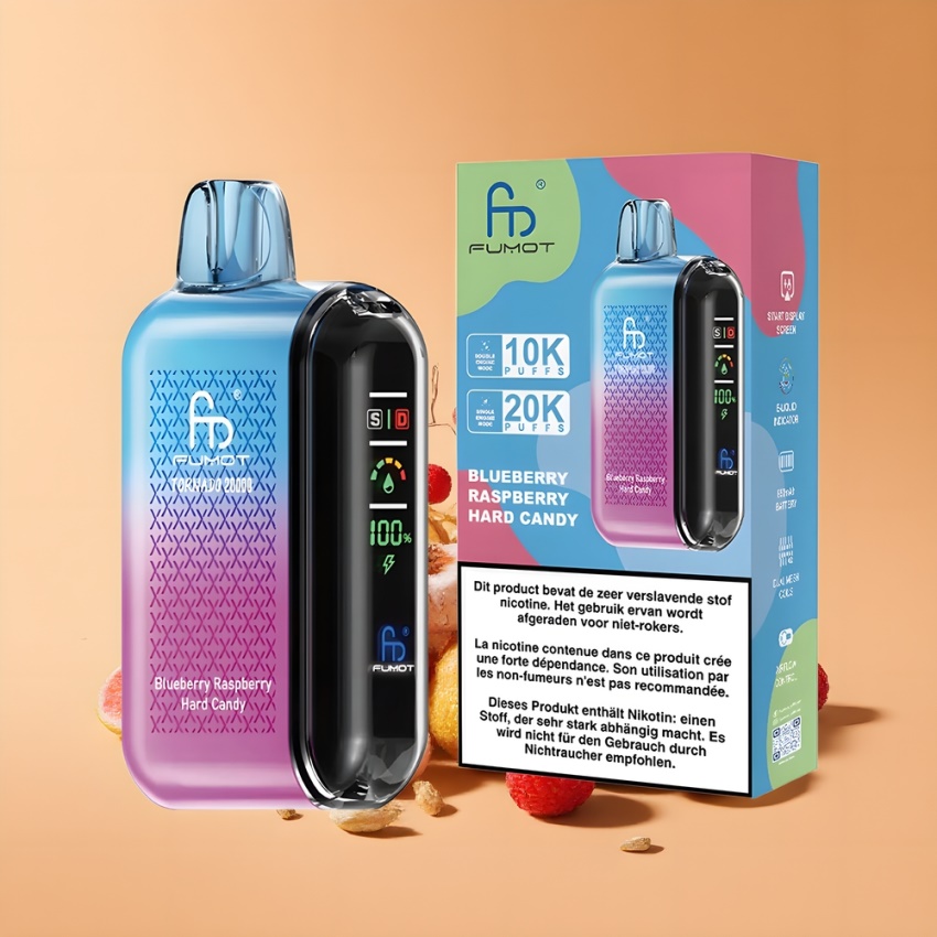 Fumot Tornado 20000 Puffs Dual Mesh Áfonya Málna Cukorka magyar nagykereskedés