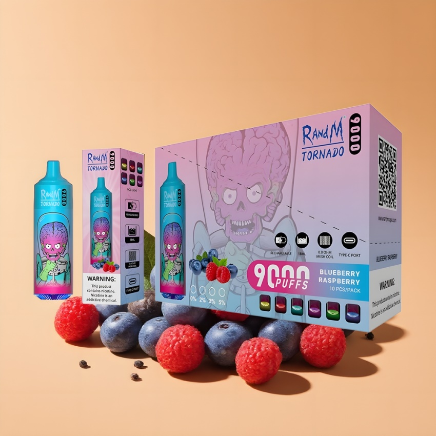 RandM Fumot Tornado 9000 Puffs (18 mL) magyar nagykereskedés Áfonya Málna Eldobható E-cigaretta