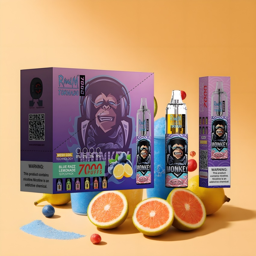 RandM Fumot Tornado 7000 Puffs RGB Light magyar nagykereskedés Kék Málna Limonádé