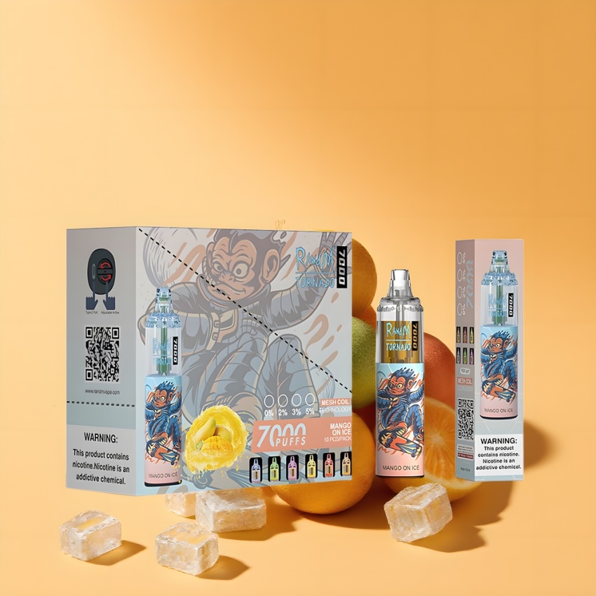 RandM Fumot Tornado 7000 Puffs magyar nagykereskedés Mango a Jégen RGB Fény Mesh