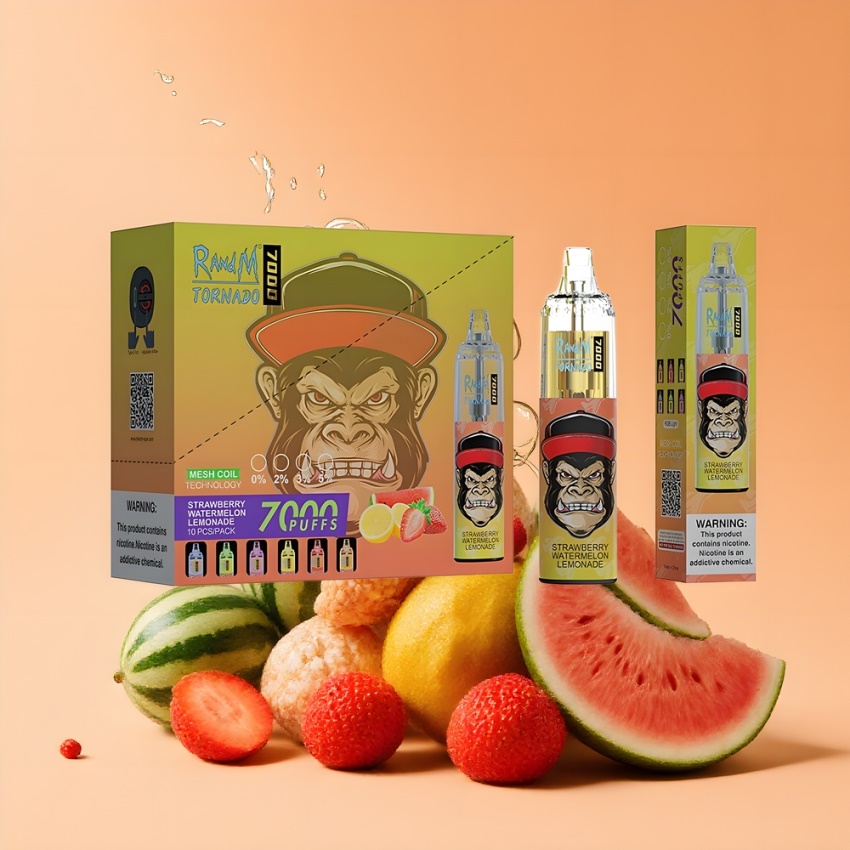 RandM Fumot Tornado 7000 Puffs magyar nagykereskedés Mesh Coil Eper Görögdinnye Limonádé