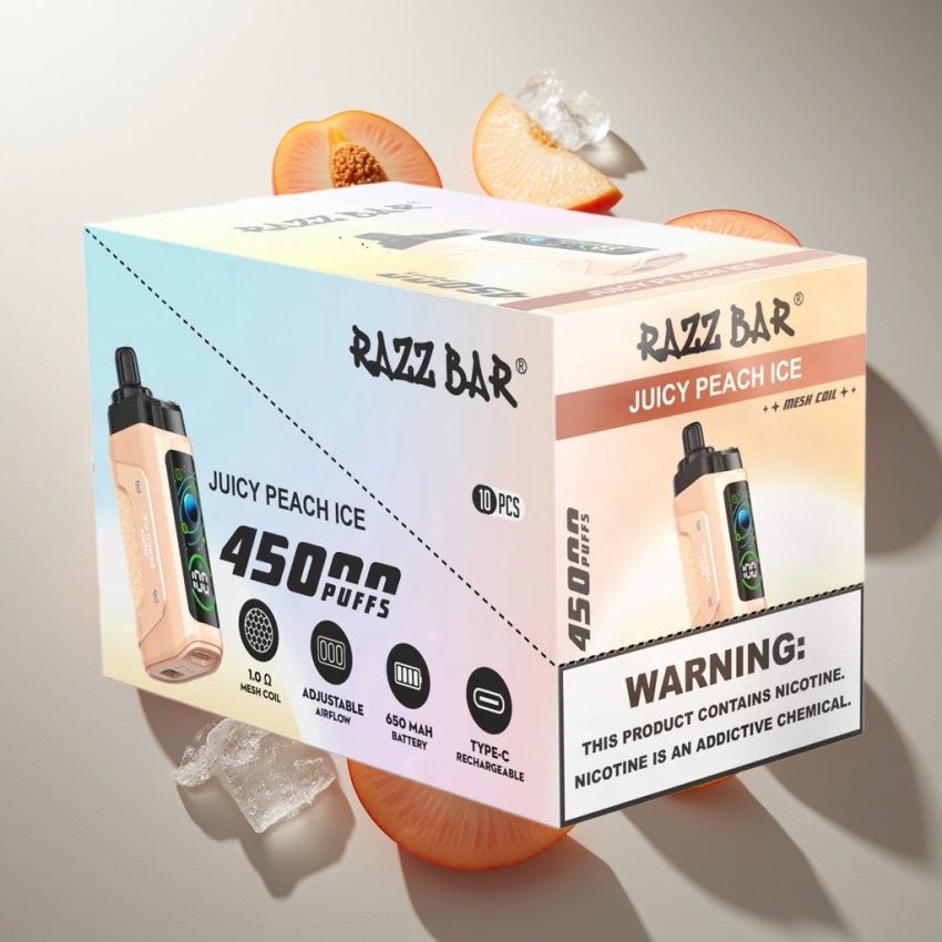 Razz Bar 45000 Puffs Eldobható E-cigaretta – Juicy Peach Ice (magyar nagykereskedés)