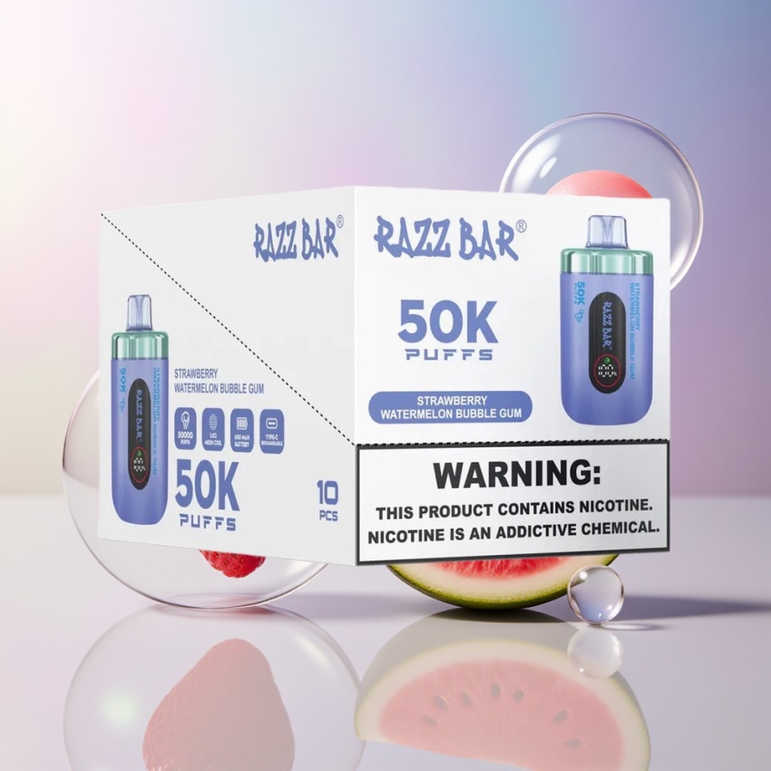 Razz Bar 50K Puff Magyar Nagykereskedés Erom e-Liquid Eper Dinnye Buborék Rágó 1.0 Ohm Mesh