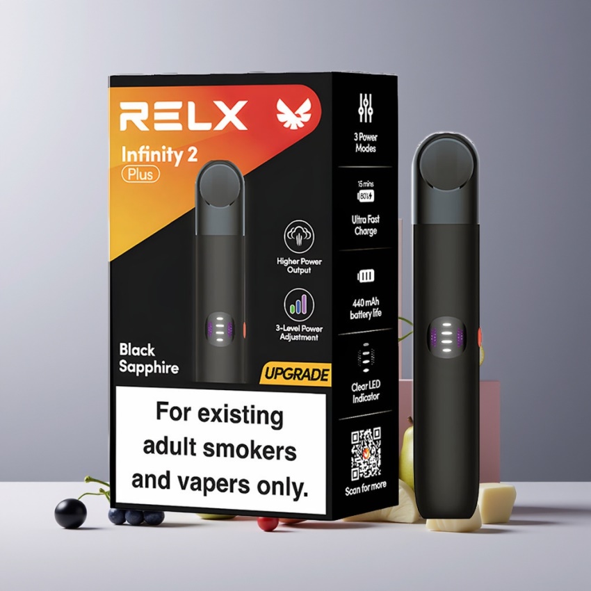 RELX Infinity 2 Plus 600 puffs 10W magyar nagykereskedés Fekete Zafír