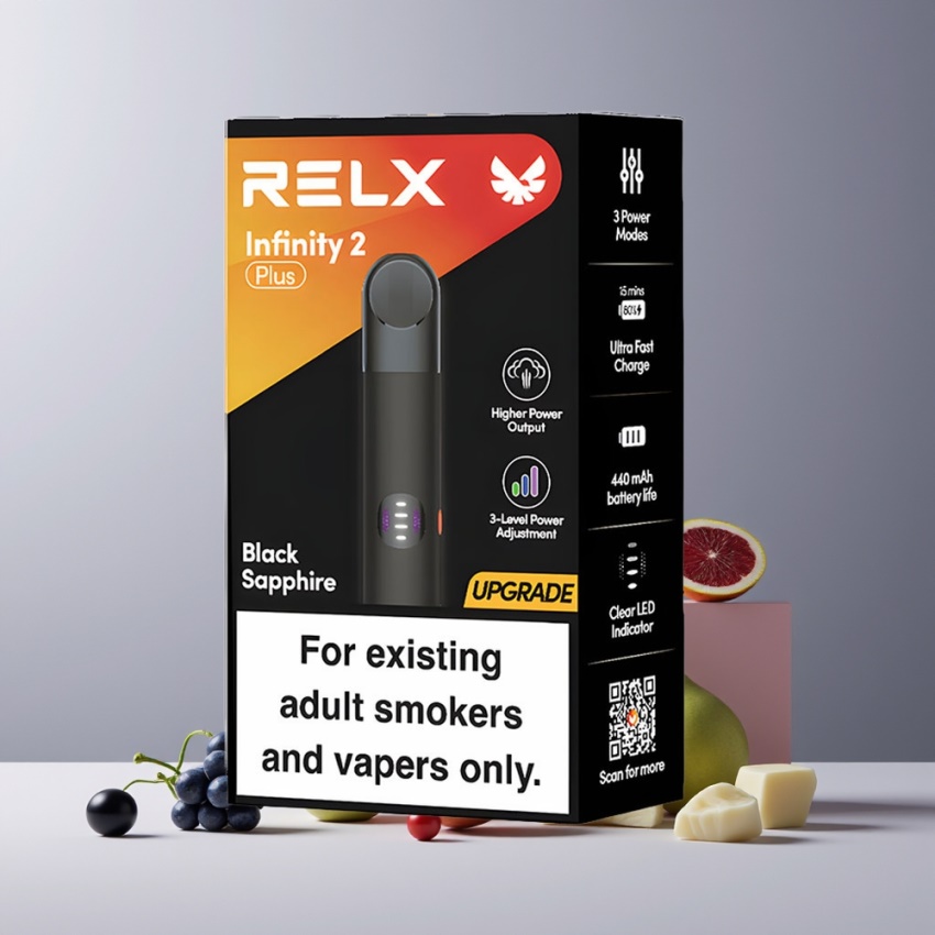 RELX Infinity 2 Plus 600 puffs 10W magyar nagykereskedés Fekete Zafír